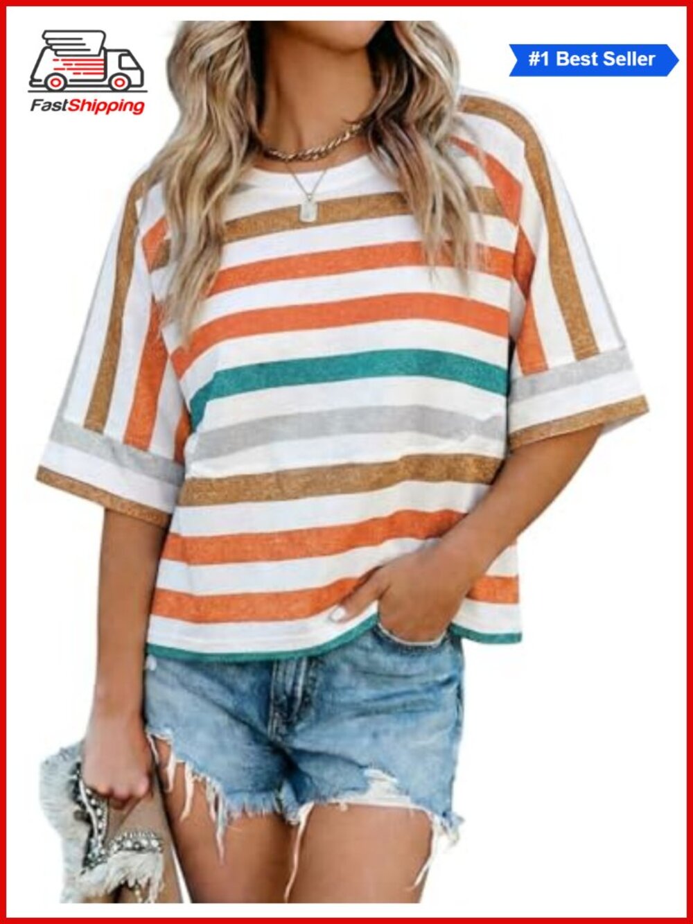 Women's Loose Fit 3/4 Sleeve Crewneck T-Shirt Cotton Blend Casual Top